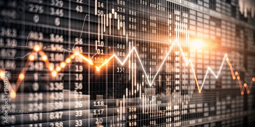 A graph of stock prices is shown with a bright orange line photo