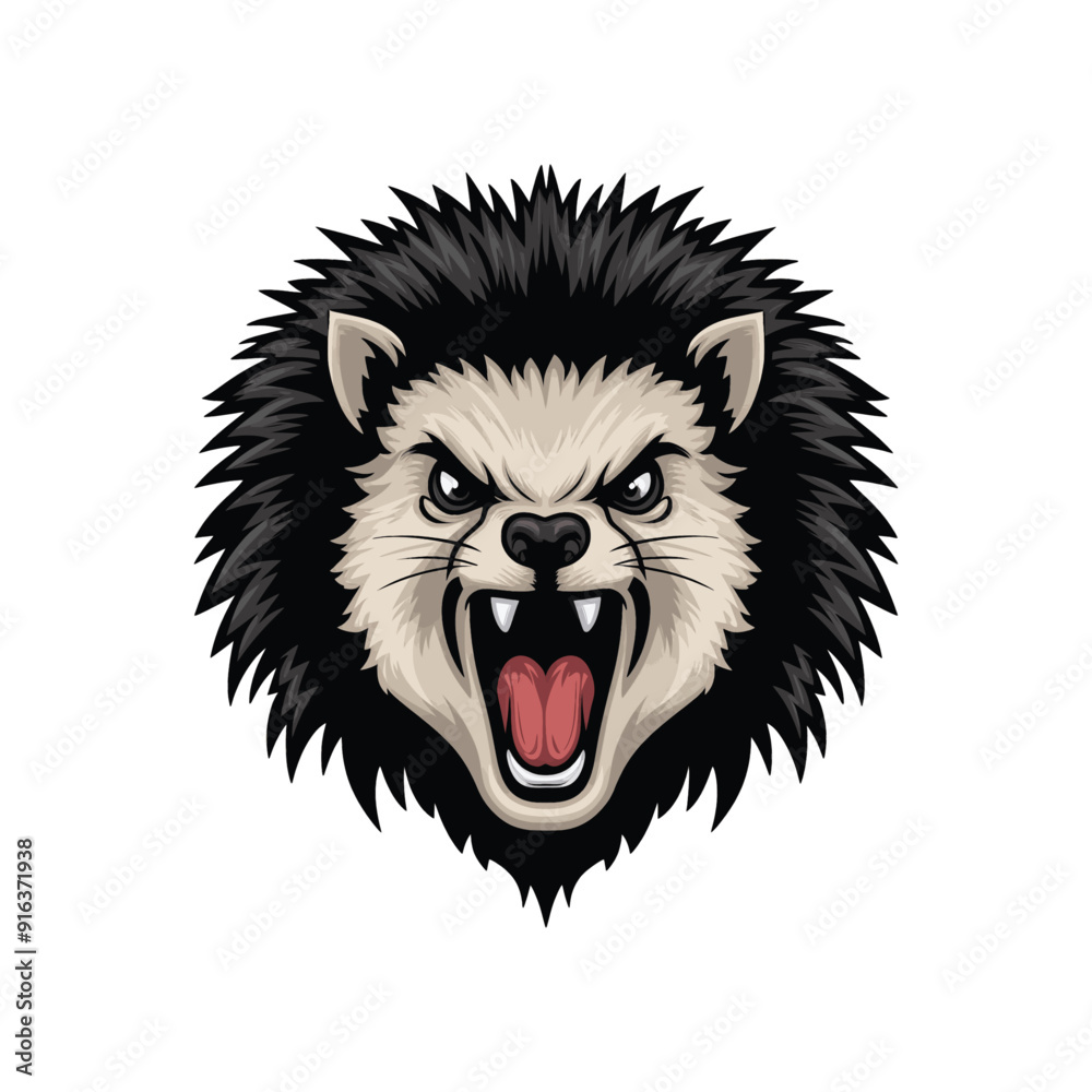 Fototapeta premium Porcupine roar illustration logo design on white background