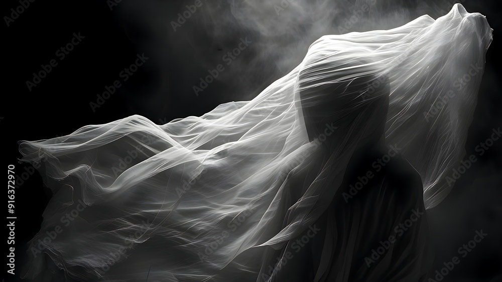 Glowing Shroud-Like Material Enveloping Person – Intense Monochrome Art Glowing Shroud-Like Material Enveloping Person – Intense Monochrome Art