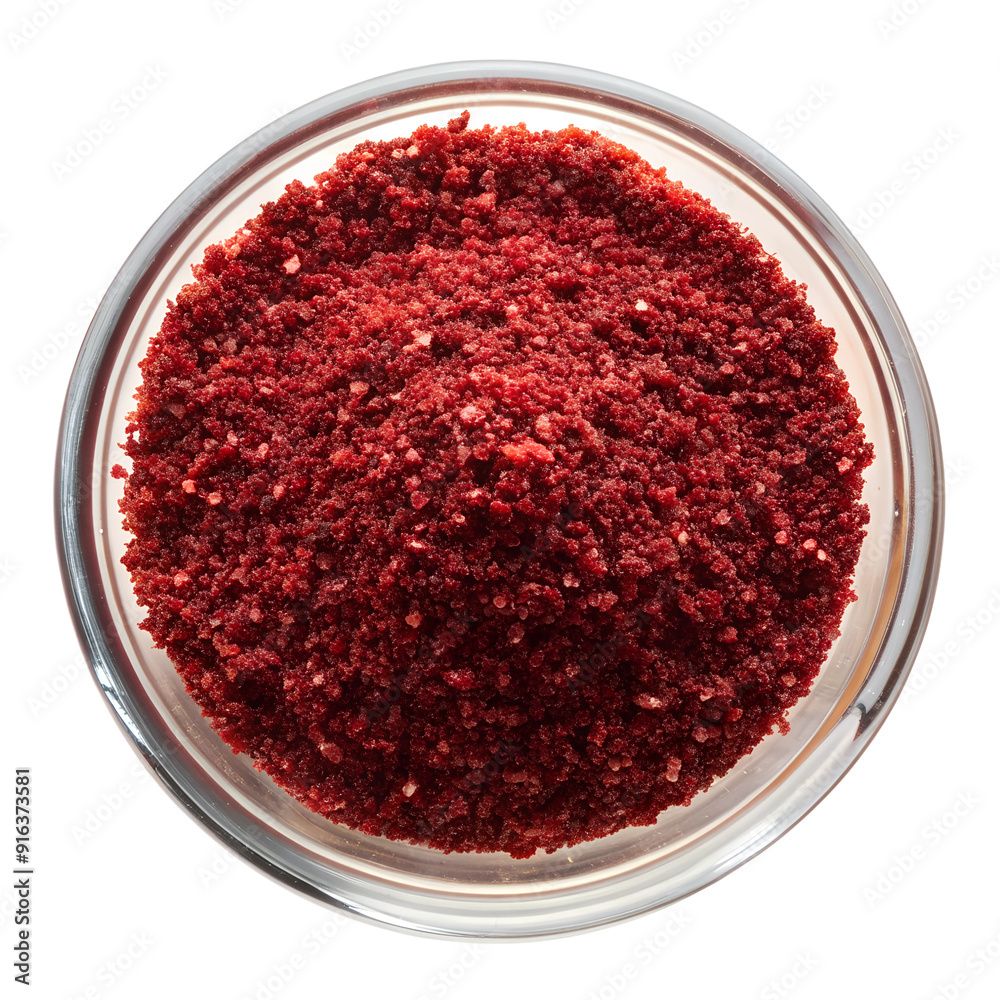 A top view clear glass Bowl of Sumac isolated on a transparent background A top view clear glass Bowl of Sumac isolated on a transparent background
