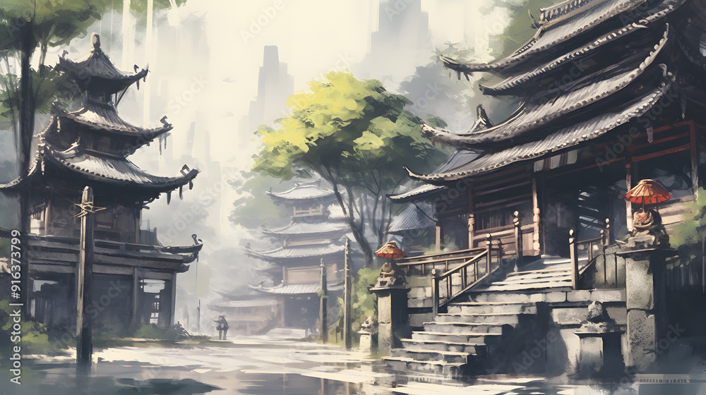 Obraz premium Temple Roads watercolor style