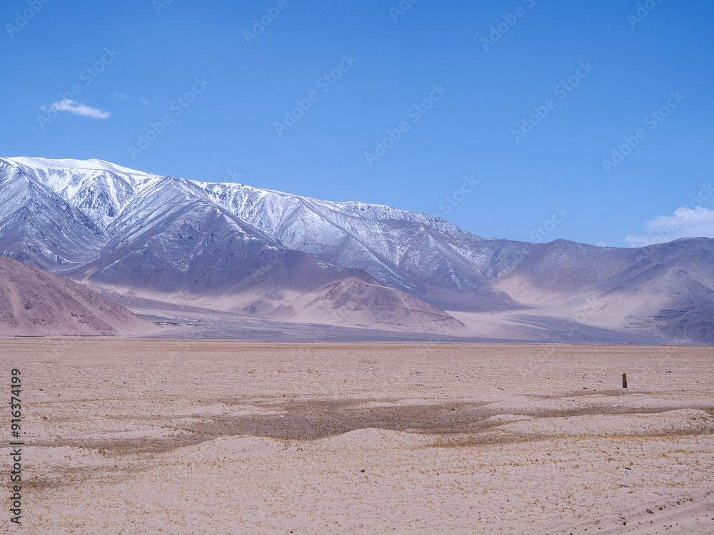 Landscape with mountains and cold desert Landscape with mountains and cold desert