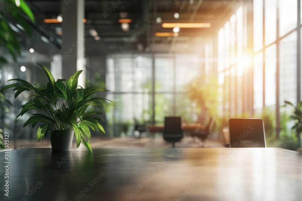 Blurred Interior Modern Office Working Space With Green Scenery with generative ai Blurred Interior Modern Office Working Space With Green Scenery with generative ai
