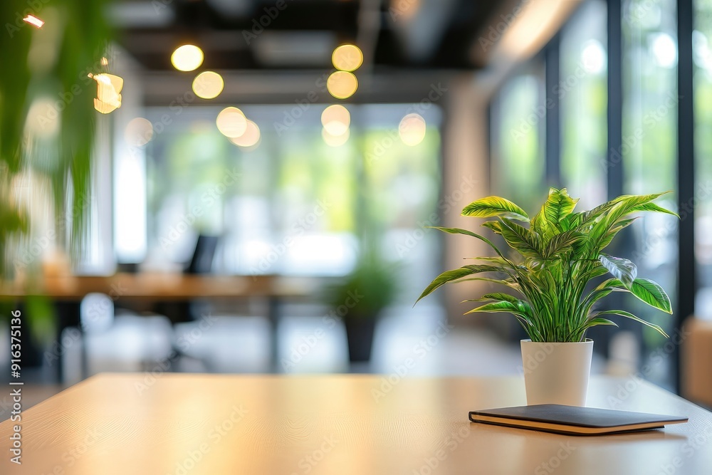 Blurred Interior Modern Office Working Space With Green Scenery with generative ai Blurred Interior Modern Office Working Space With Green Scenery with generative ai