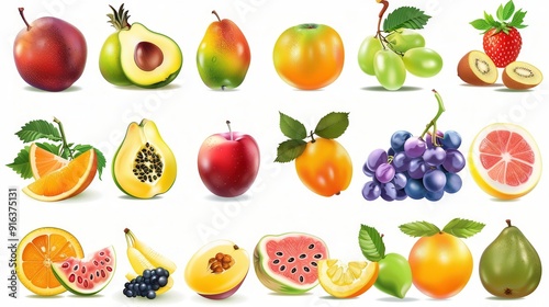 Fresh Fruit Paradise. Vibrant and Colorful Fruits Collection