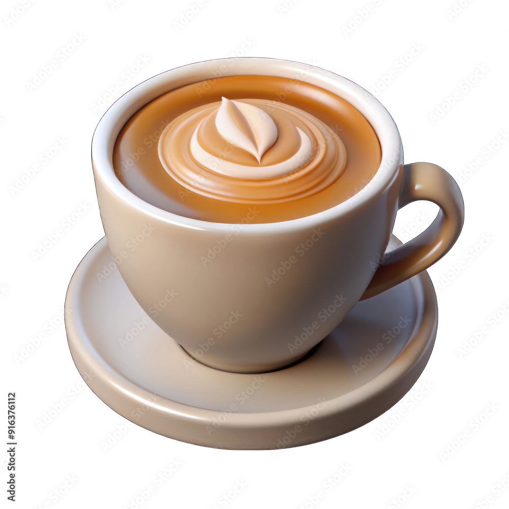 Latte white cup of coffee 3d isolated on transparent background Latte white cup of coffee 3d isolated on transparent background