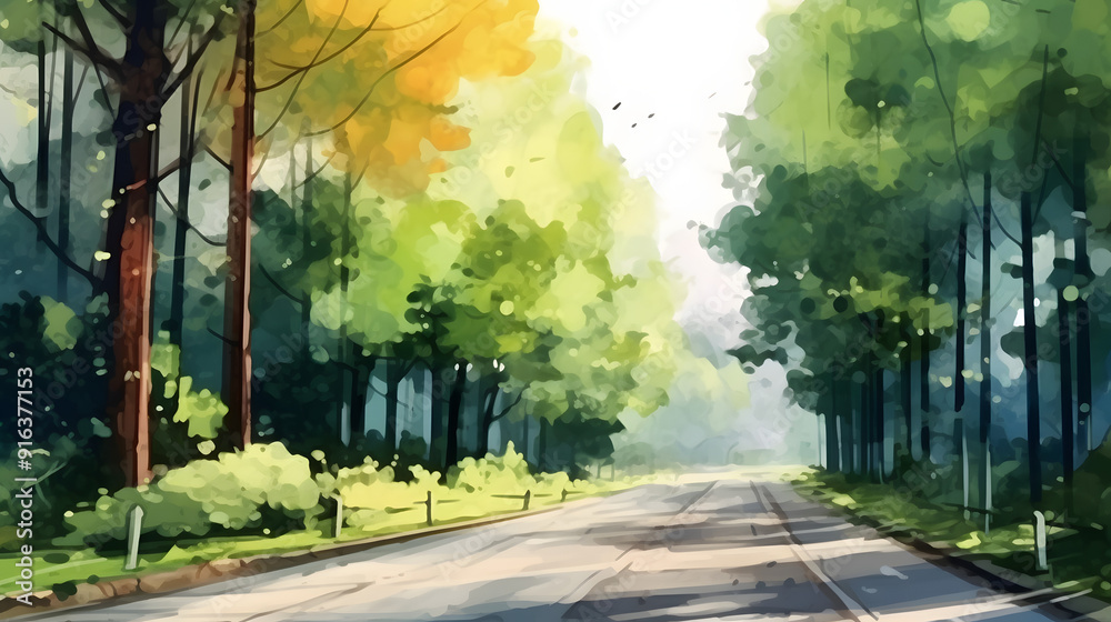 Obraz premium Park Roads Watercolor Style