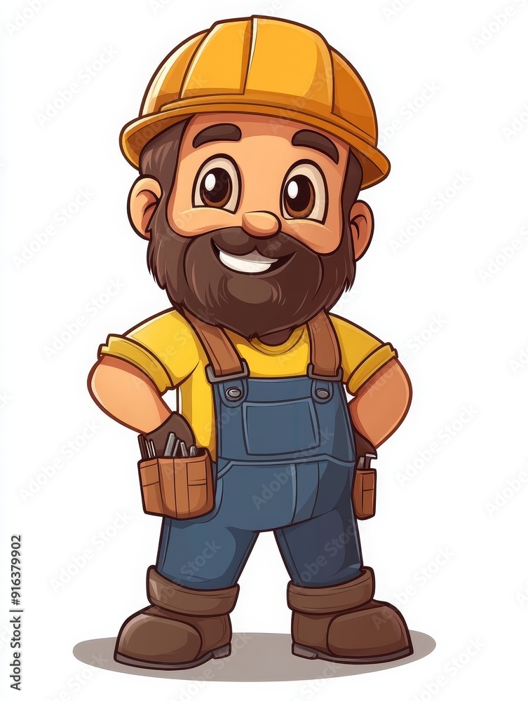 Obraz premium Smiling Cartoon Construction Worker
