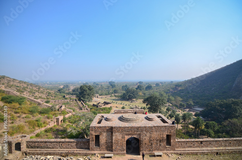 Portion of the ruins of Bhangarh fort in Alwar, Rajasthan, India photo