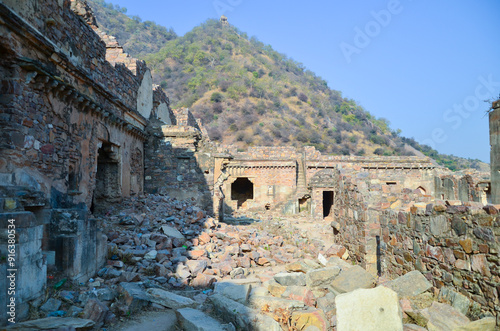 Portion of the ruins of Bhangarh fort in Alwar, Rajasthan, India