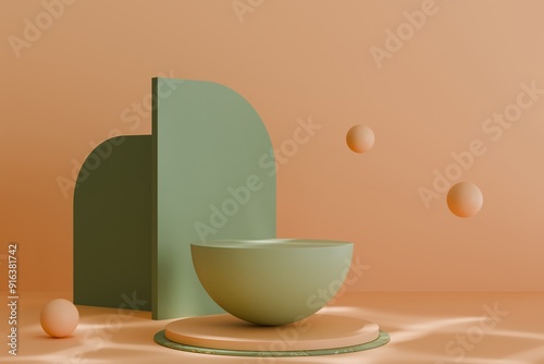 Premium minimalist geometric podium with abstract shadow for presentation, blue background, 3d illustration.