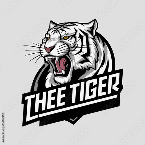 white tiger head design logo illustration with text