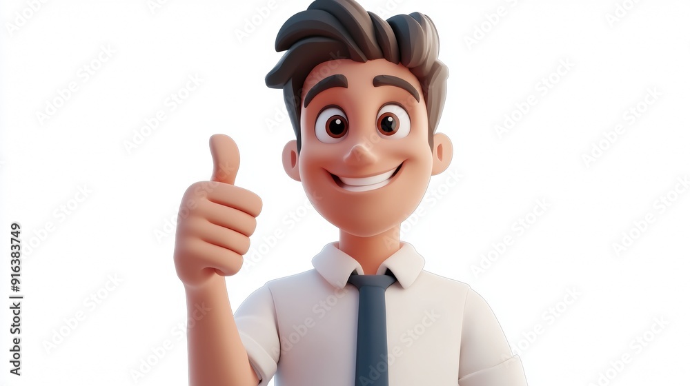 Happy 3D Cartoon Man Giving Thumbs Up, Successful Businessman Happy 3D Cartoon Man Giving Thumbs Up, Successful Businessman