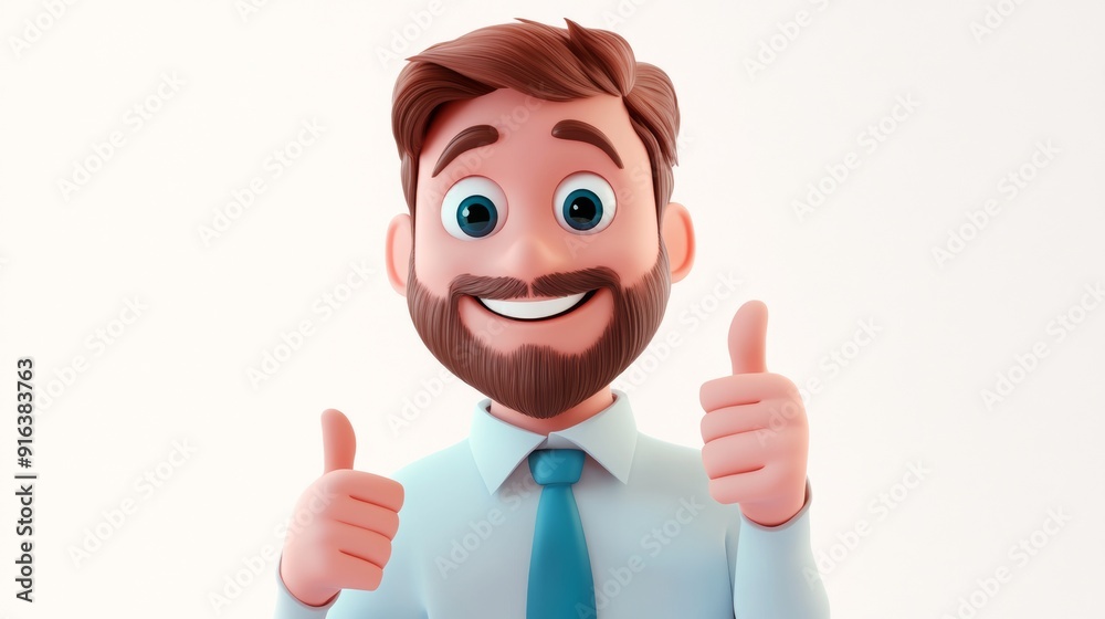 Happy 3D Cartoon Man Giving Thumbs Up, Successful Businessman Happy 3D Cartoon Man Giving Thumbs Up, Successful Businessman