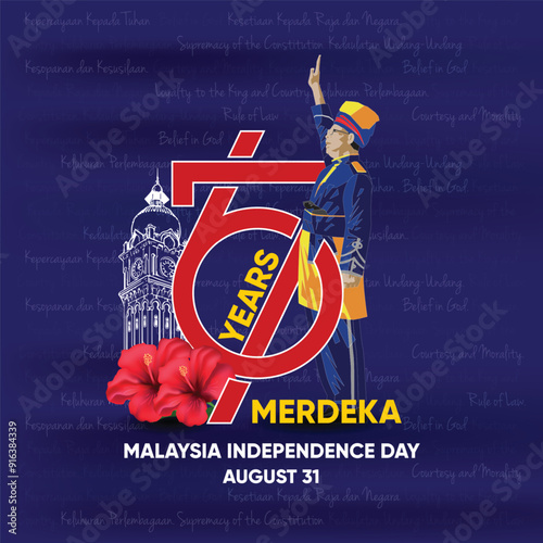 Malaysia Independece Day Poster with National Principal Background. The large number "67" is prominently featured, symbolising 67 years since independence.