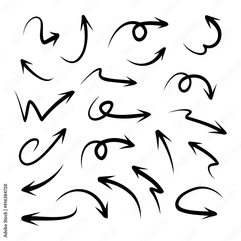 Adobe Illustrator Artwork, hand drawn arrow set. Doodle illustration. Adobe Illustrator Artwork, hand drawn arrow set. Doodle illustration.