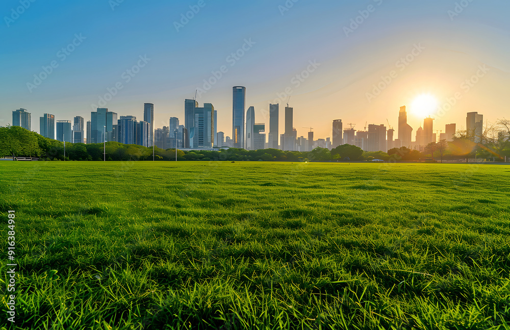 City sunrise and meadow City sunrise and meadow