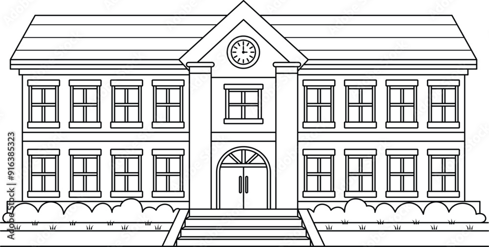 School Building Outline Coloring Page