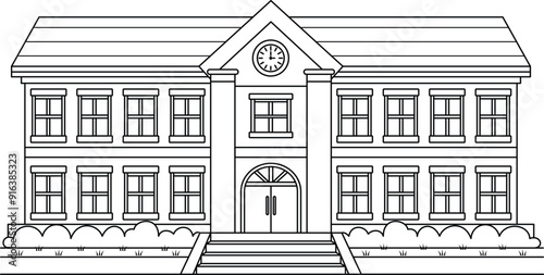 Obraz na płótnie School Building Outline Coloring Page w salonie