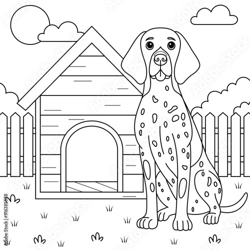 German Shorthaired Pointer Dog Outline on Garden Backgroud Coloring Page photo