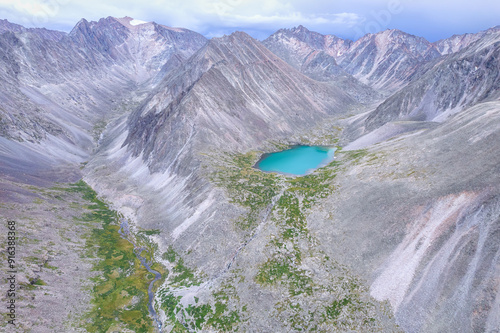 mountains lake valley river aerial view