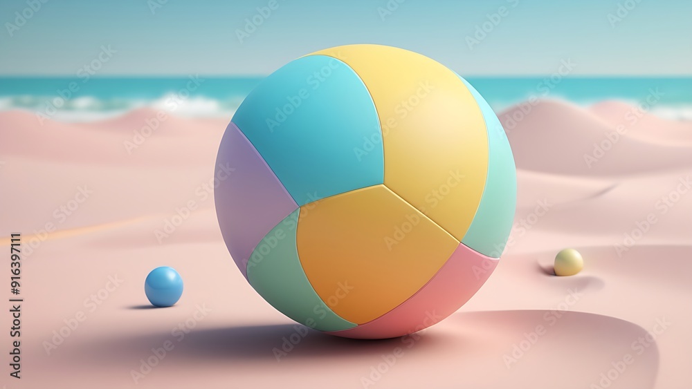 Vibrant beach scene with colorful beach balls, sand, ocean, and sky, perfect for summer vacation concepts and travel designs. Vibrant beach scene with colorful beach balls, sand, ocean, and sky, perfect for summer vacation concepts and travel designs.