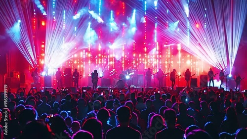 Wallpaper Mural A crowd silhouette, a musical group, and concertgoers take in a club performer, a stage show, or a celebrity. Torontodigital.ca