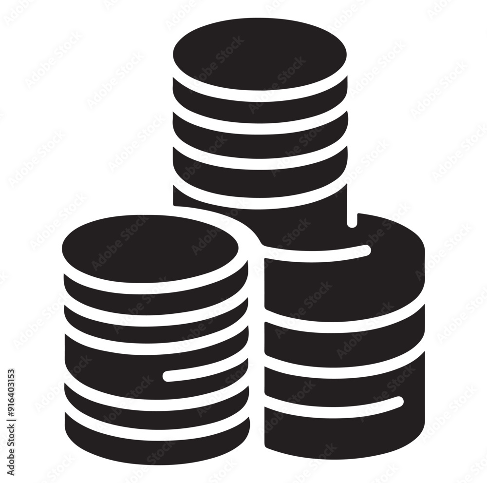 Minimal Stack of coin money icon symbol, silhouette vector Minimal Stack of coin money icon symbol, silhouette vector