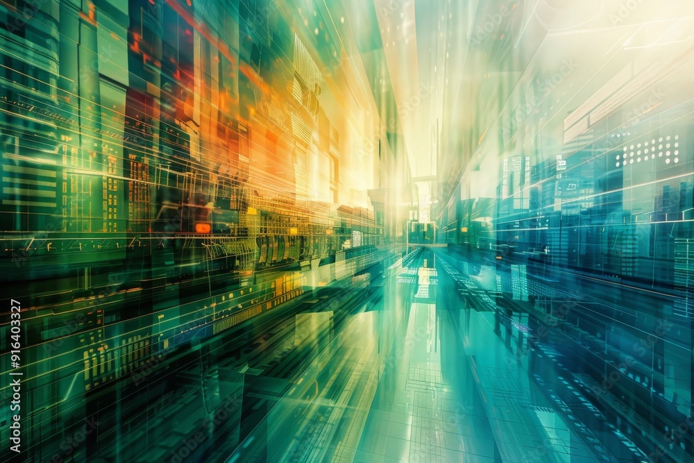 Abstract digital artwork of futuristic cityscape, representing creative vision and innovation Abstract digital artwork of futuristic cityscape, representing creative vision and innovation