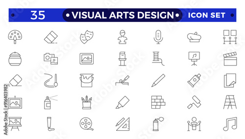 Art icon set. Containing literature, architecture, sculpture, artist, exhibition, painting, music, design and museum icons.