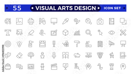 Art icon set. Containing literature, architecture, sculpture, artist, exhibition, painting, music, design and museum icons.