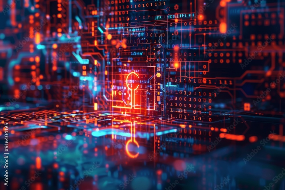 Obraz premium Abstract digital lock with binary code, symbolizing data encryption and security