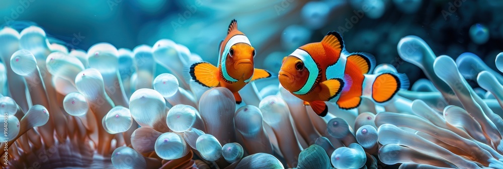 Clownfish Couple Amongst Coral Reef Clownfish Couple Amongst Coral Reef