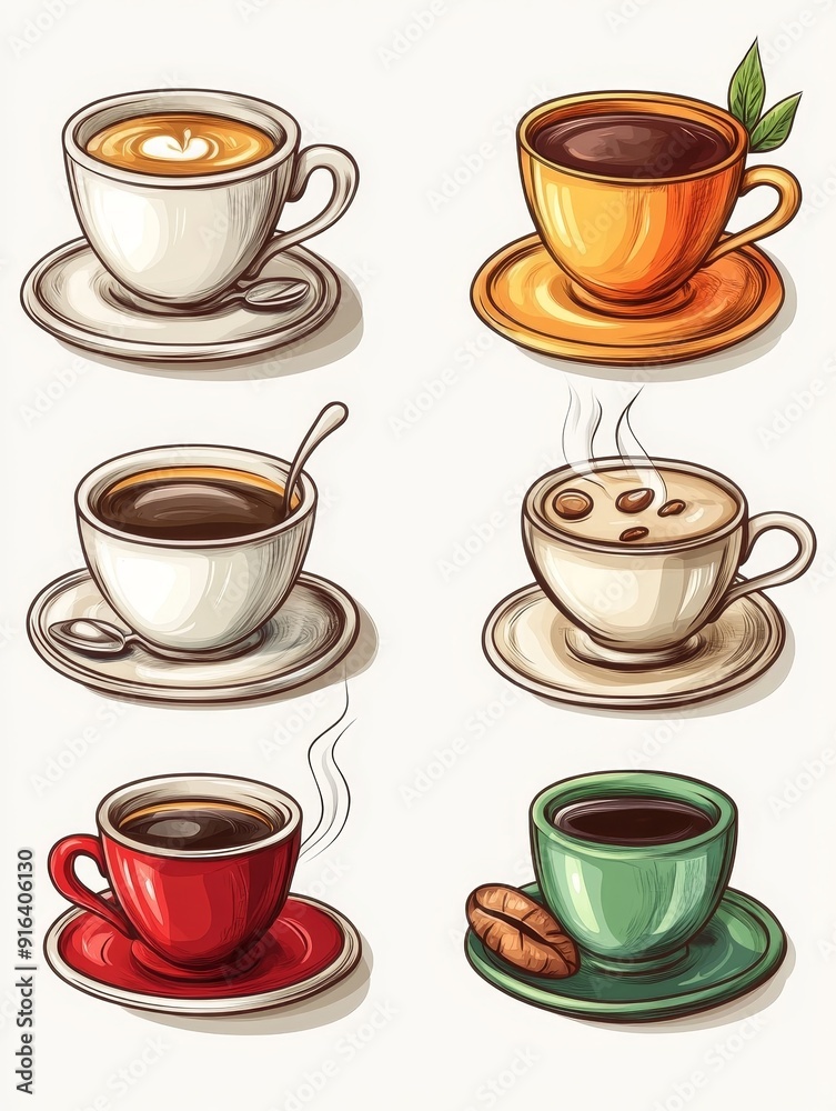 Assortment of Coffee Cups with Different Drinks Assortment of Coffee Cups with Different Drinks
