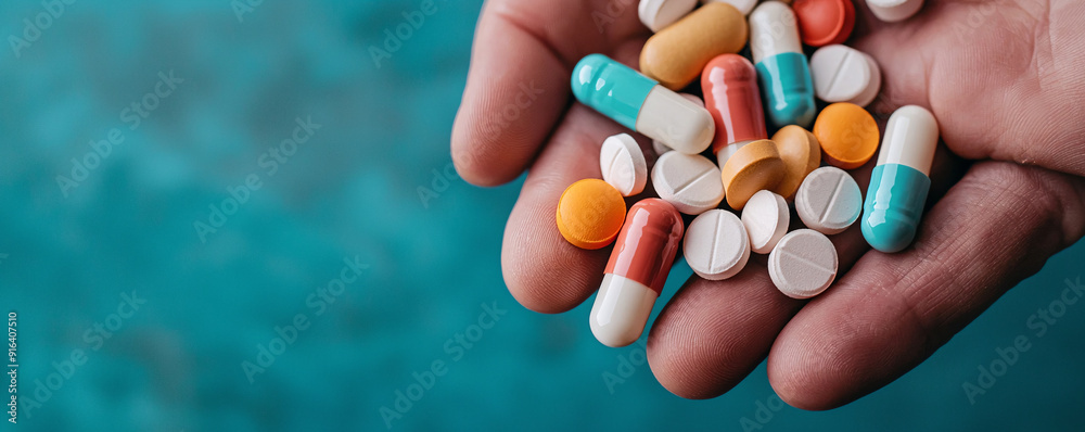 Hand Holding a Variety of Pills