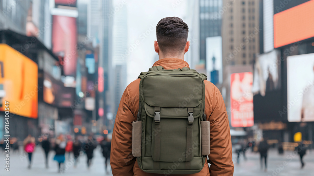Solo traveler in a busy urban environment Solo traveler in a busy urban environment