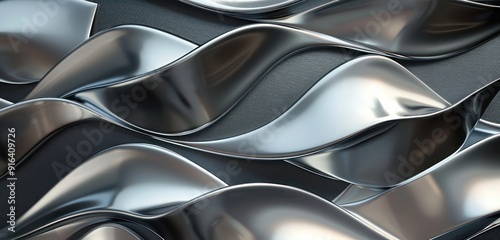 Abstract Background, metallic accents in silver blending into a gradient of cool slate and warm charcoal, forming intricate, overlapping patterns with a smooth, reflective sheen