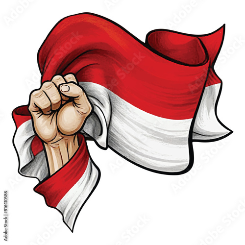 fist wrapped around a waving indonesia flag