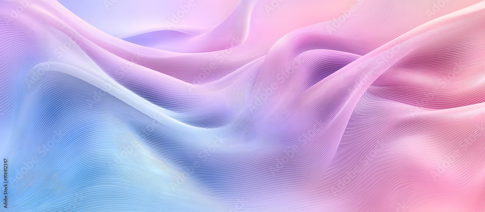 A soothing abstract composition featuring flowing, undulating lines in soft pastel colors of pink, blue, and lavender. The delicate waves and gradient shades evoke a sense of calm and tranquility A soothing abstract composition featuring flowing, undulating lines in soft pastel colors of pink, blue, and lavender. The delicate waves and gradient shades evoke a sense of calm and tranquility