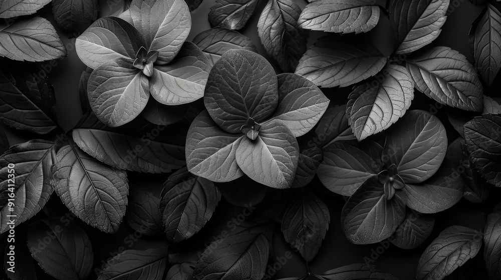A sleek black background wallpaper with a bunch of leaves and flowers, offering ample copy space for a sophisticated look A sleek black background wallpaper with a bunch of leaves and flowers, offering ample copy space for a sophisticated look