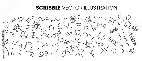 Big squiggle clipart set. Sketch image of linear doodles for filling voids, hand drawn patterns