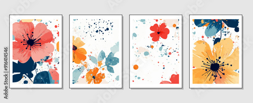 set of abstract vector backgrounds featuring tropical leaves. Hand-drawn textures suitable for wall decoration, postcard designs, or brochure covers