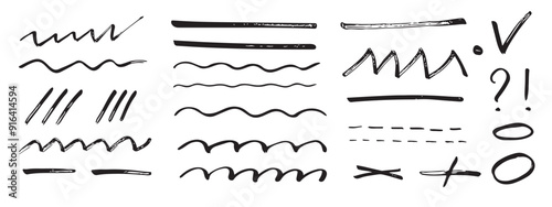  Collection of scribble design element of sketch underlines and signs and textured strokes.