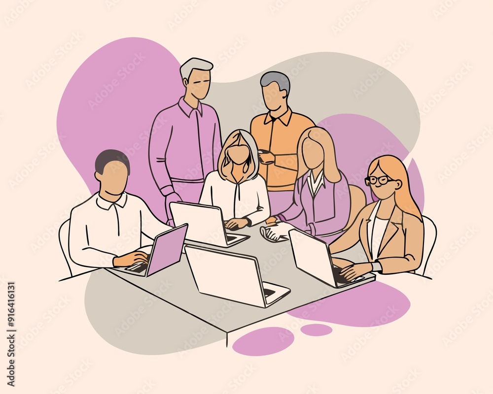 Flat Business Office Work Team Cooperation illustration Flat Business Office Work Team Cooperation illustration