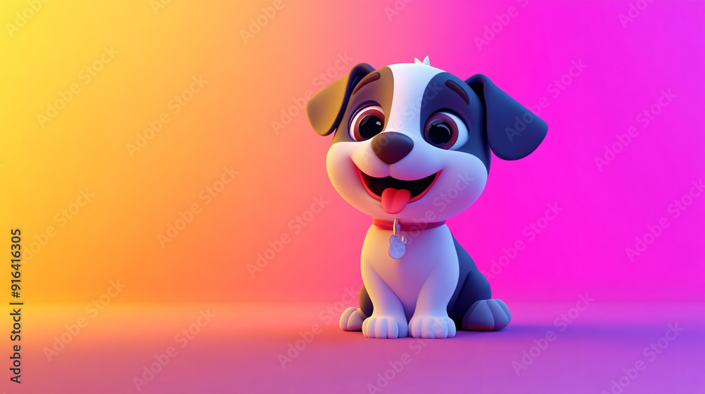 3D cute puppy character in beautiful gradient background, vibrant colors 3D cute puppy character in beautiful gradient background, vibrant colors