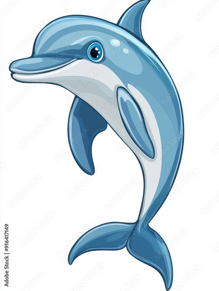 Obraz premium Cheerful Cartoon Dolphin Jumping Out of Water