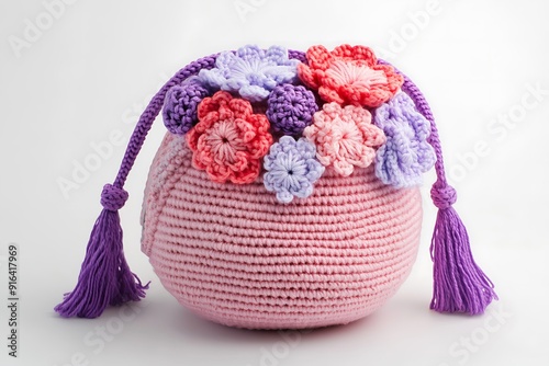 Handmade crochet decorative basket  photo