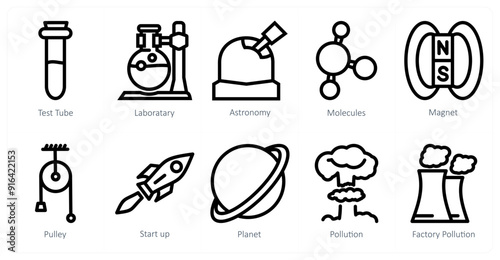 A set of 10 science icons as test tube, laboratory, astronomy