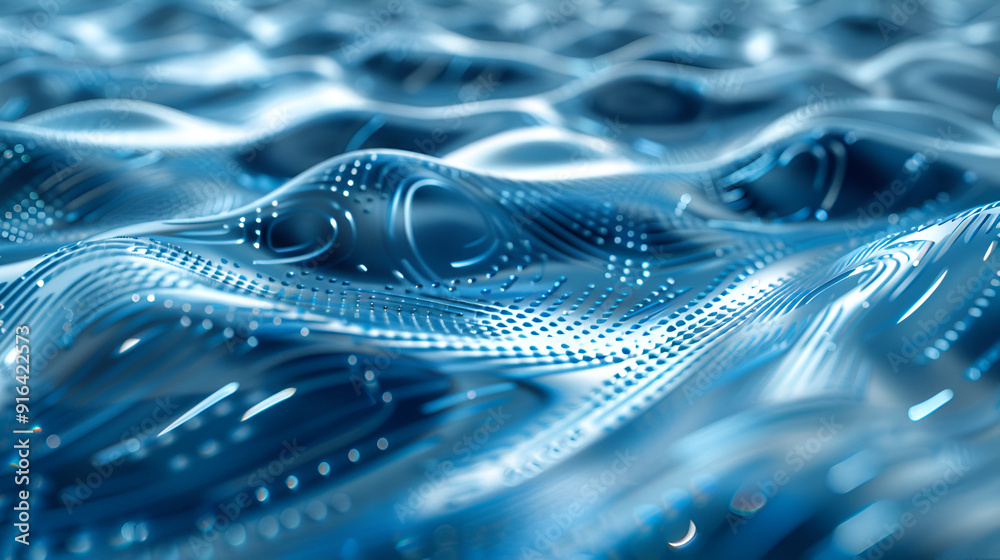 A blue wave with a lot of dots in it ,The dots are scattered all over ...