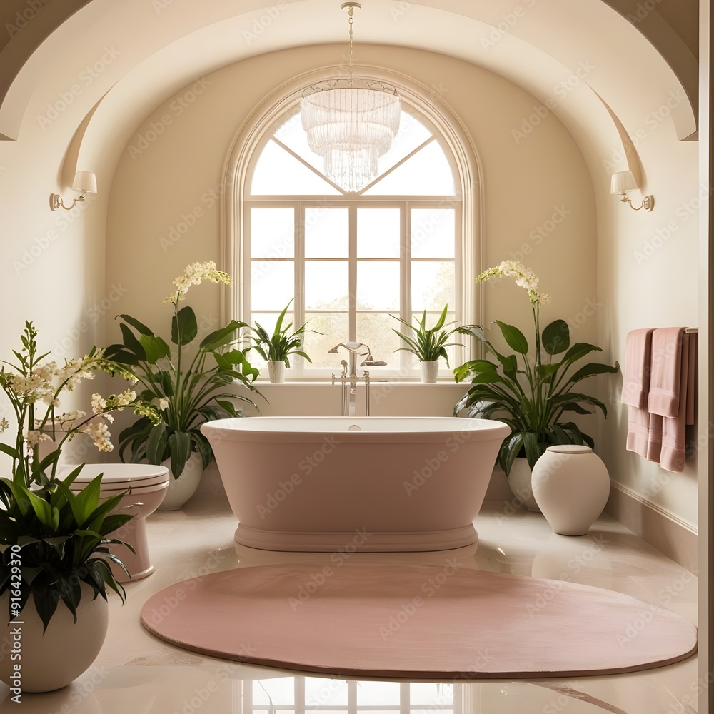 Serene Spa-Inspired Bathroom in Pastel Tones. Generative AI image Serene Spa-Inspired Bathroom in Pastel Tones. Generative AI image